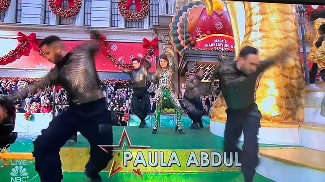 Paula Abdul, risking a trip to the emergency room, performs in the Macy's Thanksgiving parade.