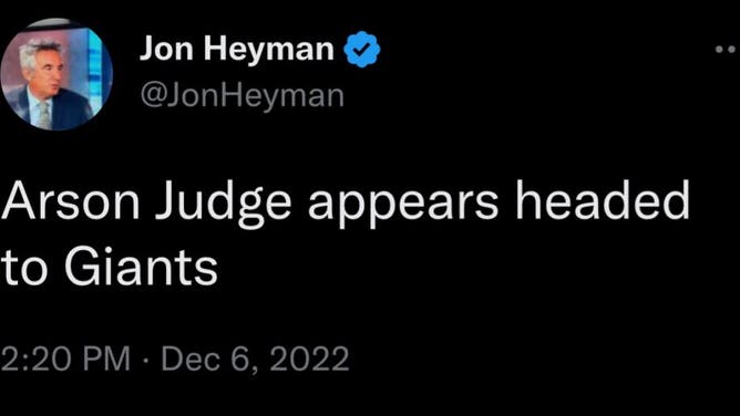 Jon Heyman incorrectly tweets Arson instead of Aaron Judge