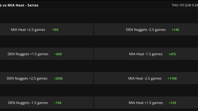 The series spreads for the Miami Heat vs. Denver Nuggets in the 2023 NBA Finals from DraftKings as of 9:45 a.m. ET Tuesday, May 30th.