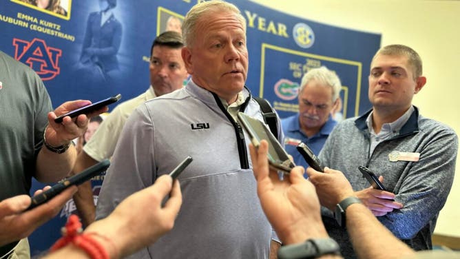 LSU coach Brian Kelly speaks with the media this week about numerous topics