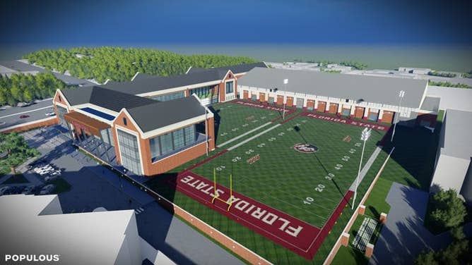 An aerial look at how FSU's proposed football-only facility would connect to FSU's existing practice facility.