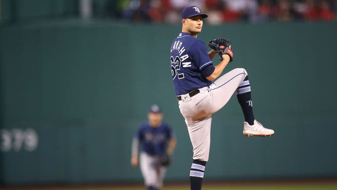 Rays lefty ace Shane McClanahan pitches in the 1st inning of a game vs. the Red Sox at Fenway Park in Boston.