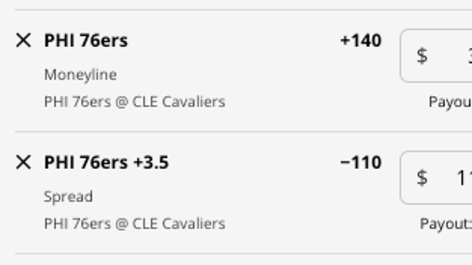 The Philadelphia 76ers' odds at the Cleveland Cavaliers from DraftKings Sportsbook as of Wednesday, November 30th at 6:15 a.m. ET.