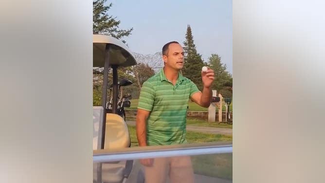 golf course fight man rips shirt off and flexes