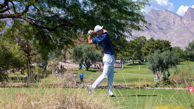 Cam Davis tees off on the second hole during the 3rd round of the 2022 Shriners Children's Open at TPC Summerlin.