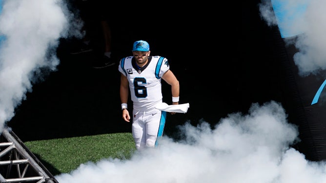 New Carolina Panthers QB Baker Mayfield takes the field against the Cleveland Browns
