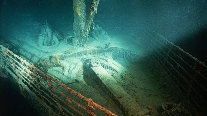 f4037ceb-A spare anchor sits in its well on the forepeek of the shipwrecked Titanic.