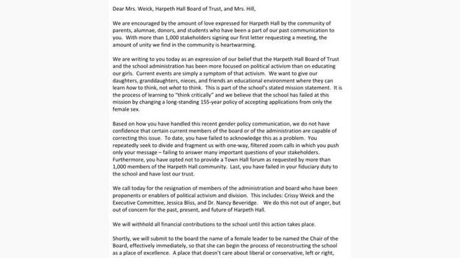 Concerned parents, alumnae and donors wrote a letter to elite all-girls school Harpeth Hall expressing their stance on allowing biological males to enroll