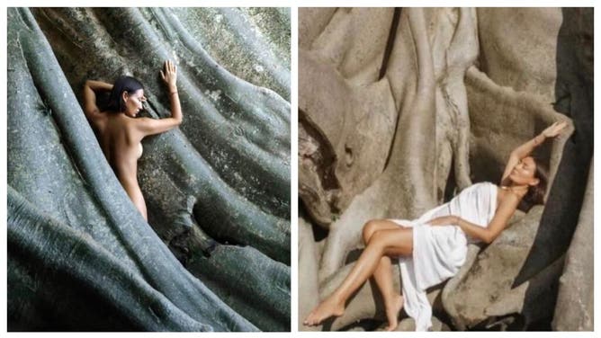 Social media influencer can't stop getting naked in front of sacred Indonesian tree.