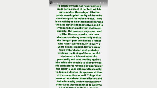 Sam Asghari Instagram story statement