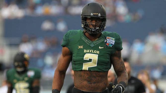 Baylor Bears defensive end Shawn Oakman before the 2015 Russell Athletic Bowl against the North Carolina Tar Heels at the Florida Citrus Bowl Stadium in Orlando, Fla.