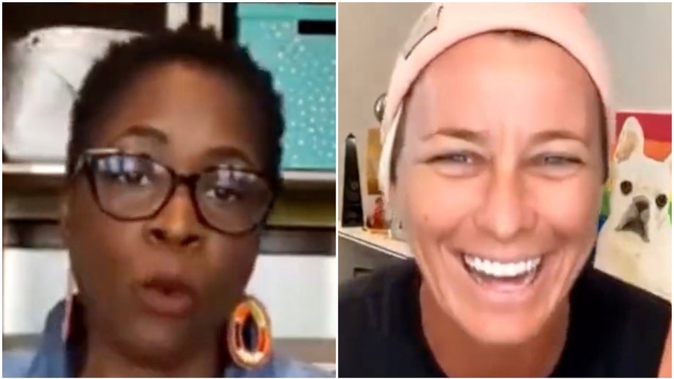 Former soccer player Abby Wambach had a very odd reaction during a conversation with Yaba Blay about reparations. (Credit: Screenshot/Twitter Video https://twitter.com/EndWokeness/status/1718760522206621841)