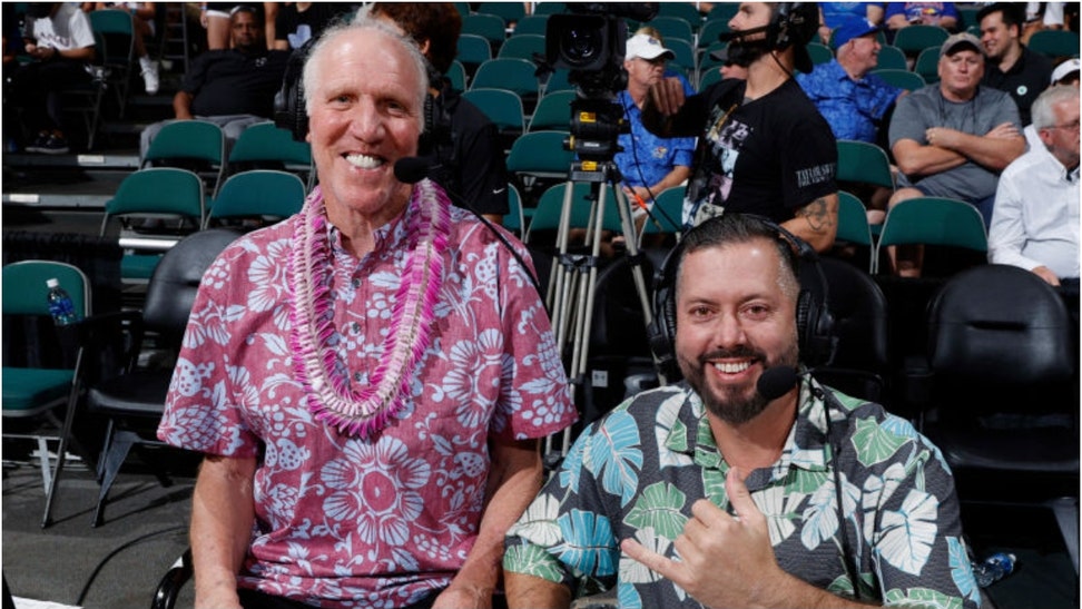 Bill Walton made a wild comment about his broadcast partner Kanoa Leahey's dad Jim dying. Listen to his comment about "baggage." (Credit: Getty Images)