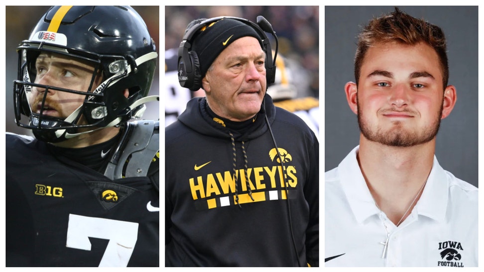 Iowa has QB problems ahead of bowl game against Kentucky. Spencer Petras won't play. (Credit: Getty Images and Iowa Hawkeyes Football)