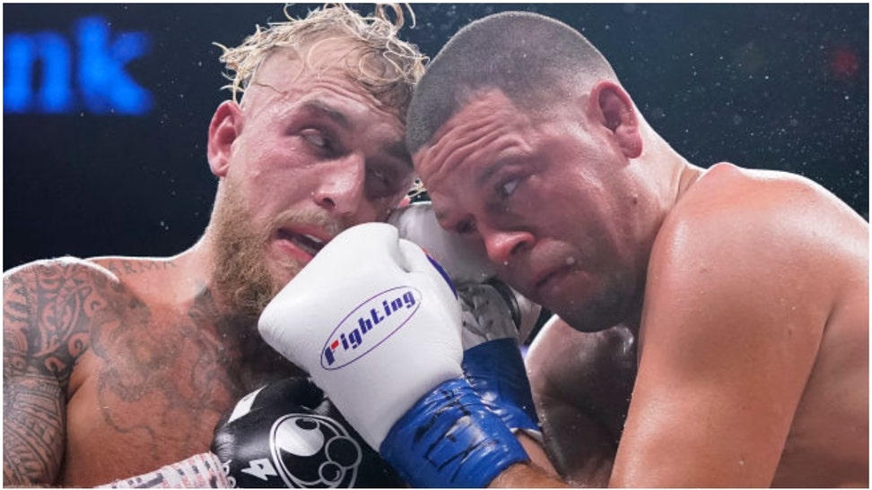 Jake Paul defeated Nate Diaz in a boxing match Saturday night, but not before he was put in a headlock by the former UFC star. (Credit: Getty Images)