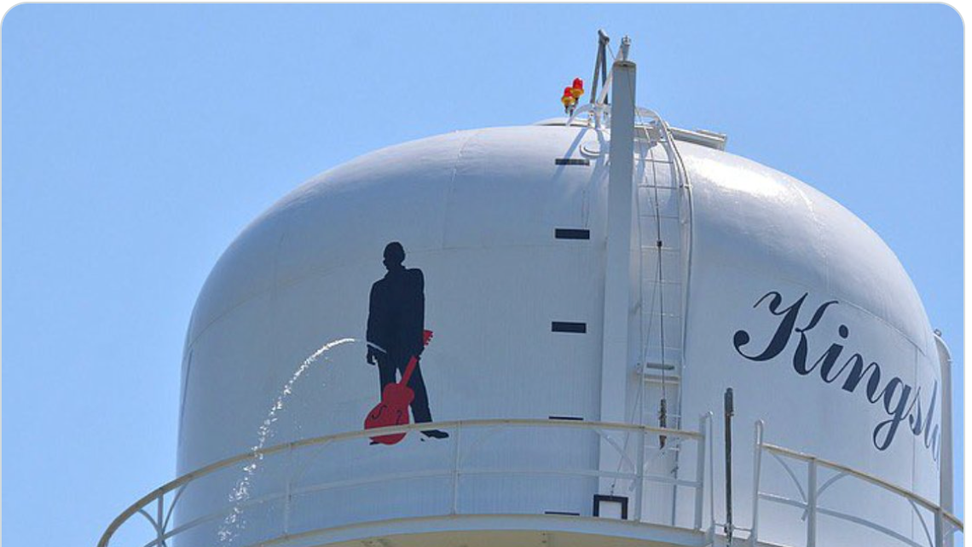 Johnny Cash Water Tower Takes Bullet To Privates, Springs A Leak
