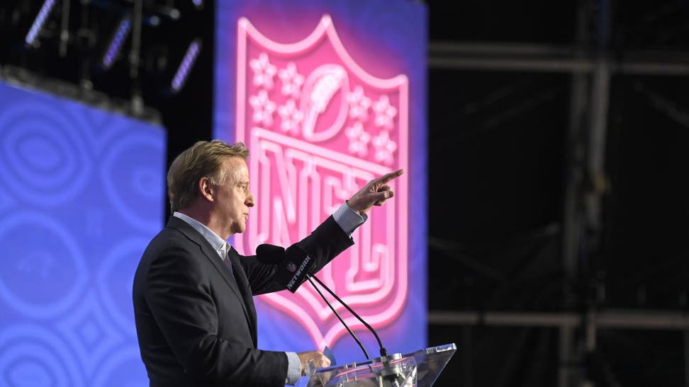 NFL Commissioner Roger Goodell speaks during round one of the NFL draft