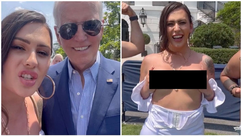 Transgender model Rose Montoya goes topless at the White House. (Credit: Screenshot/TikTok Video https://www.tiktok.com/@rosemontoya/video/7243856872095223086)