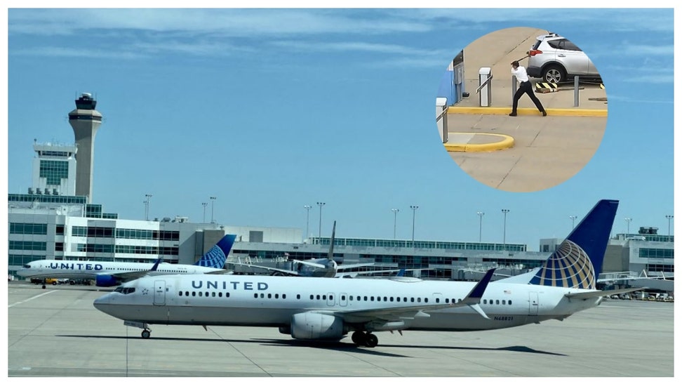 United airlines pilot takes an axe to a parking gate.