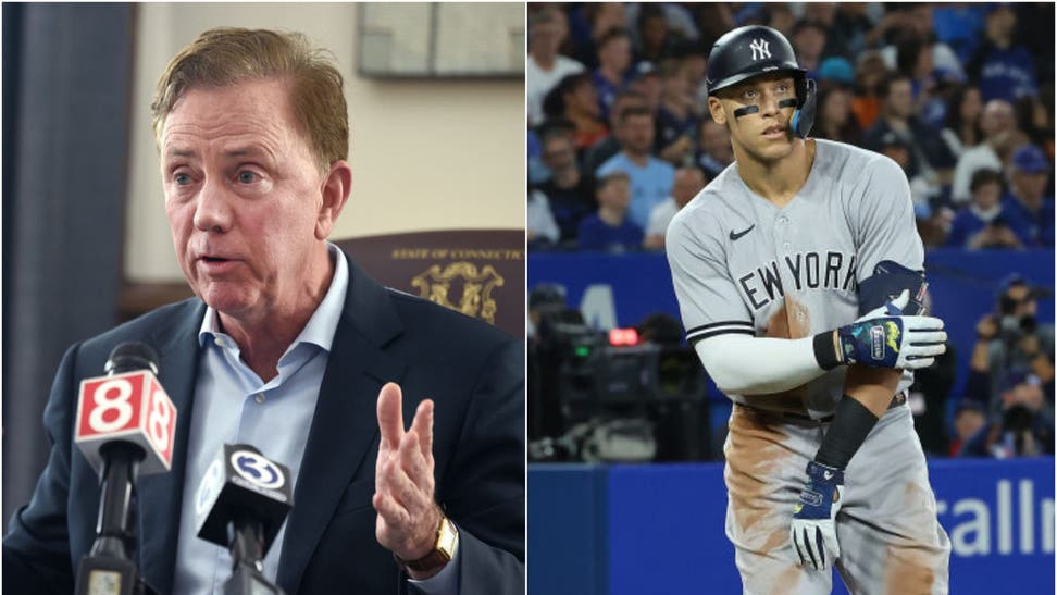 Connecticut governor Ned Lamont and New York Yankees Aaron Judge