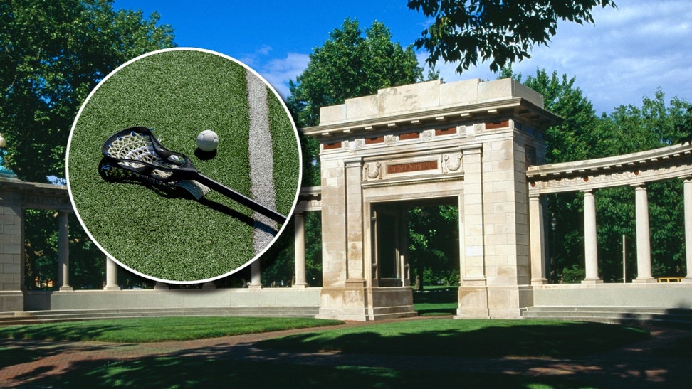 Oberling College arch and lacrosse stick