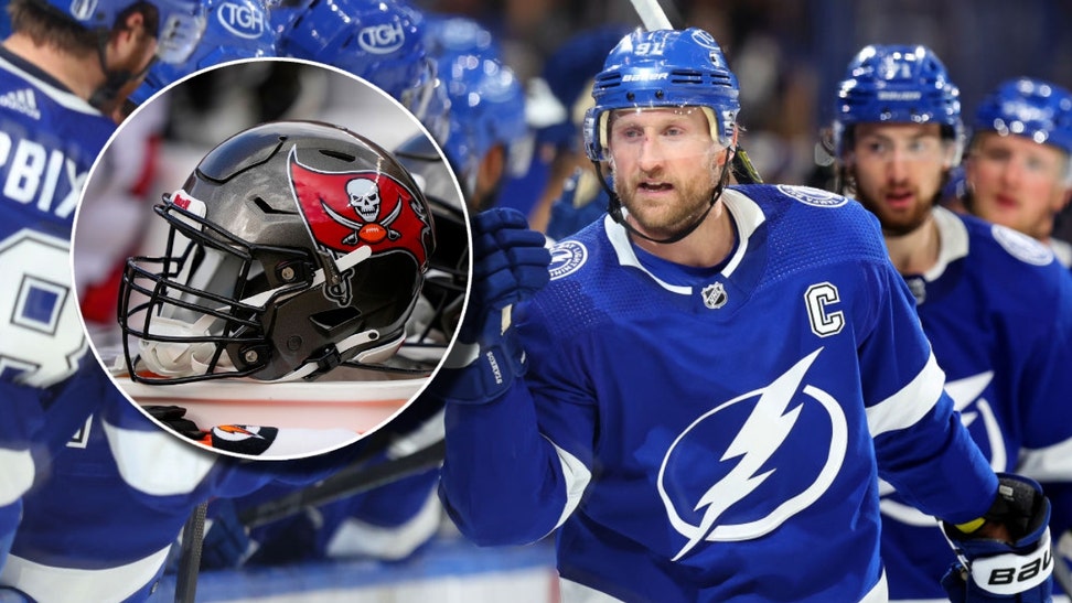 Steven Stamkos of the Tampa Bay Lightning and Tampa Bay Buccaneers helmet