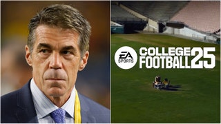 Chris Fowler shares new details about "College Football 25" from EA Sports. https://twitter.com/EASPORTSCollege/status/1758159742109671874 and Getty Images)