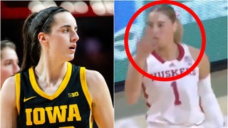 Caitlin Clark taunted during upset loss to Nebraska. (https://twitter.com/CBBonFOX/status/1756773280499843182 and USA Today Sports Network)
