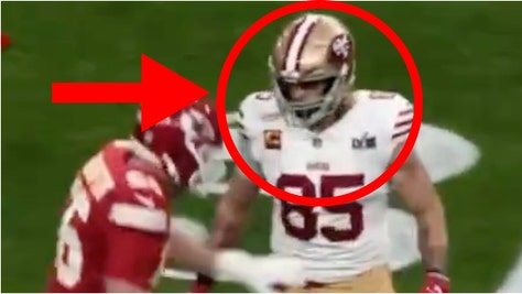 George Kittle wasn't paying attention during crucial Super Bowl fumble. (Credit: Screenshot/X Video https://twitter.com/ChasingSnyder/status/1758267989508370706)
