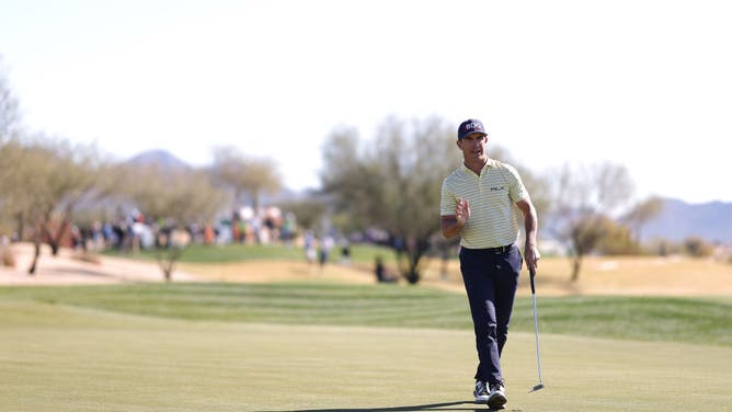 Billy Horschel waves on the 13th green during the 2nd round of the 2023 WM Phoenix Open at TPC Scottsdale in Arizona. 