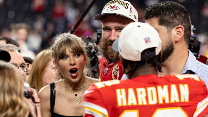 Taylor Swift shares inside look at Chiefs Super Bowl party. (Photo by Michael Owens/Getty Images)