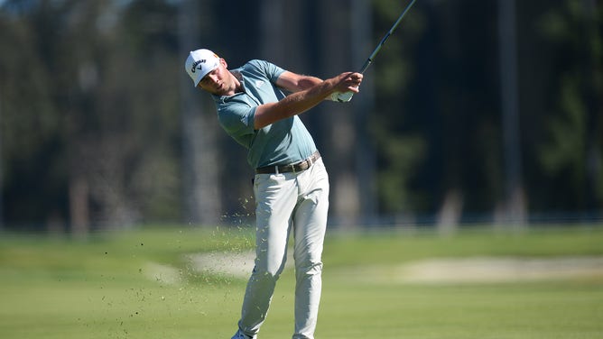 Sam Burns plays his approach shot on the 3rd hole fairway during The Genesis Invitational at Riviera Country Club. (Gary A. Vasquez-USA TODAY Sports)