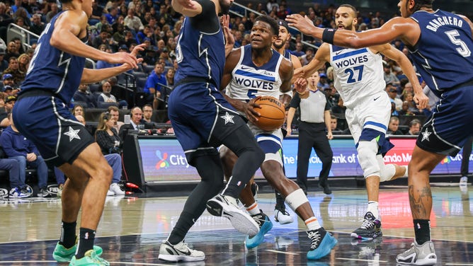 Minnesota Timberwolves SG Anthony Edwards is fouled by the Orlando Magic at KIA Center in Florida.