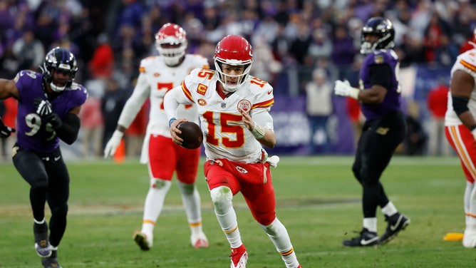 Kansas City Chiefs QB Patrick Mahomes scrambles against the Baltimore Ravens in the AFC Championship at M&T Bank Stadium. (Geoff Burke-USA TODAY Sports)