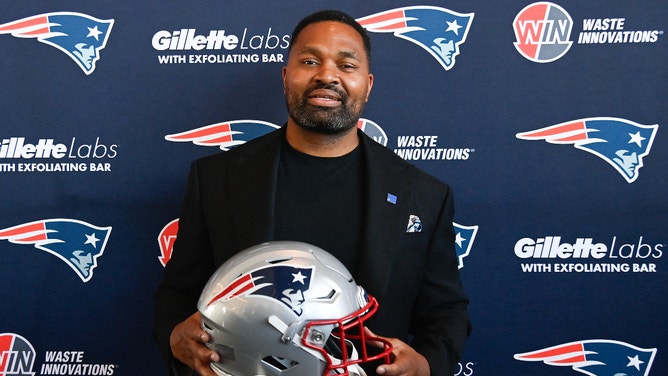New England Patriots head coach Jerod Mayo poses for a photo at a press conference held at Gillette Stadium to announce his hiring as head coach