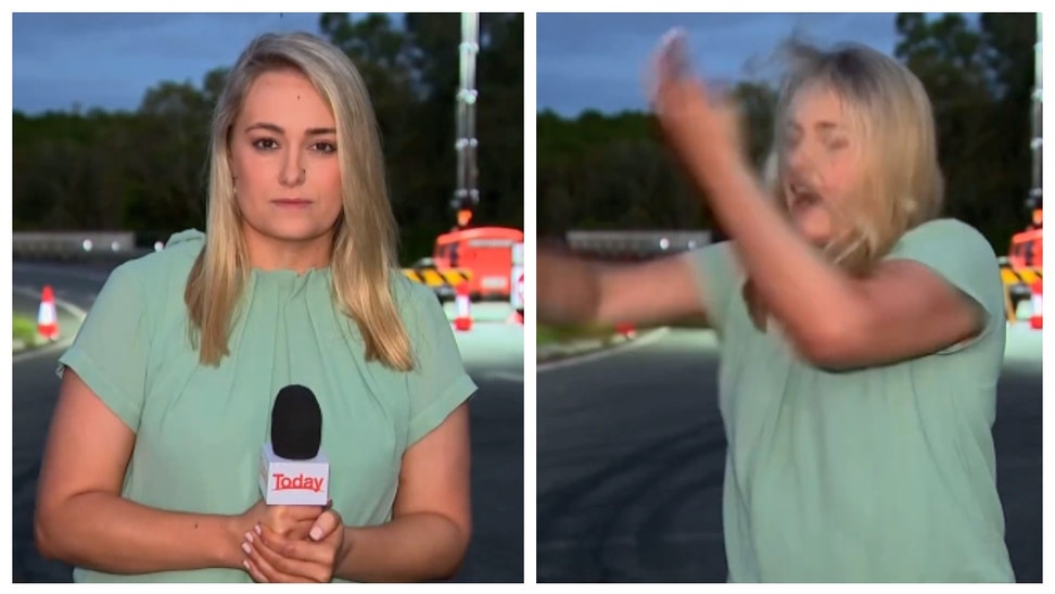 Today show reporter slaps herself during live tv hit. 