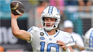 Former UNC QB Drake Maye threw some insane passes during his pro day. Watch videos of his passes. What team will draft him? (Credit: Getty Images)