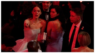 Emma Stone was caught on video maybe calling Jimmy Kimmel a prick at the Oscars, but did she? You tell us. 