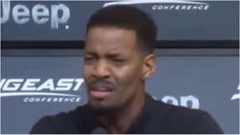Kim English asked about marital status. (Credit: Screenshot/X Video https://twitter.com/ZachGelb/status/1768463748216258838 via Big East)