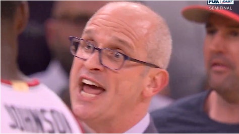 UConn coach Dan Hurley erupted on a fan during the team's win over St. John's. Watch a video of what happened. What caused the argument? (Credit: Screenshot/X Video https://twitter.com/TheFieldOf68/status/1768762948321771867)