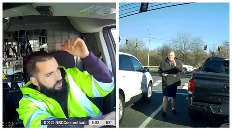 Video show off-duty police officer punch man in the face for honking his horn. 
