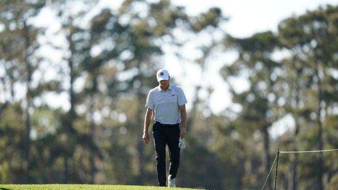 Jordan Spieth walks to the 12th tee during The Players Championship 2021 at TPC Sawgrass - Stadium Course in Ponte Vedra Beach, Florida. (Jasen Vinlove-USA TODAY Sports)