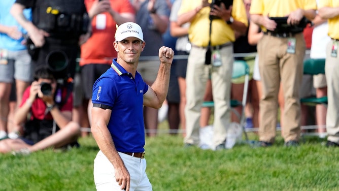 Billy Horschel clinches the win of the 2022 Memorial Tournament at Muirfield Village Golf Club in Dublin, Ohio. (Kyle Robertson/Columbus Dispatch/USA TODAY NETWORK)