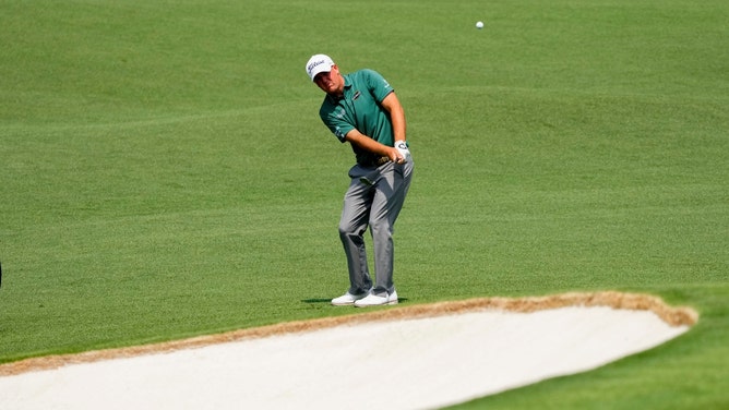 Tom Hoge chips onto the second green during the first round of The Masters 2023. (Rob Schumacher-USA TODAY Network)