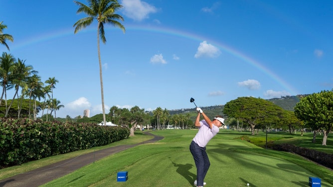 Keith Mitchell hits his tee shot on the 12th hole in the Sony Open at Waialae Country Club in Hawaii. (Kyle Terada-USA TODAY Sports)