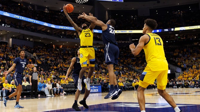 Marquette Golden Eagles forward David Joplin goes for a rebound against the Xavier Musketeers at Fiserv Forum in Wisconsin. (Jeff Hanisch-USA TODAY Sports)
