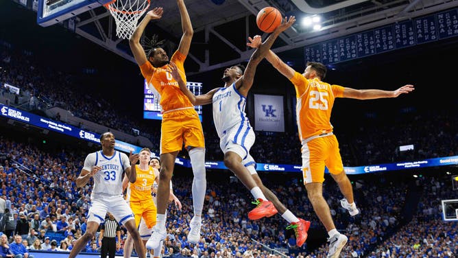 Kentucky Wildcats guard Justin Edwards goes to the rack on the Tennessee Volunteers at Rupp Arena at Central Bank Center. (Jordan Prather-USA TODAY Sports)