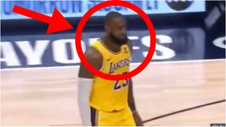 LeBron James appeared to not shake hands after being eliminated from the playoffs. (Credit: Screenshot/X Video https://twitter.com/FeelLikeDrew/status/1785168230111142092)