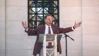 Nick Saban speaks with fans at Alabama's A-Day game. 

Courtesy of Alabama Athletics