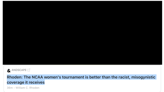 ESPN features headline alleging coverage of women's tournament is racist. (Credit: ESPN front page)